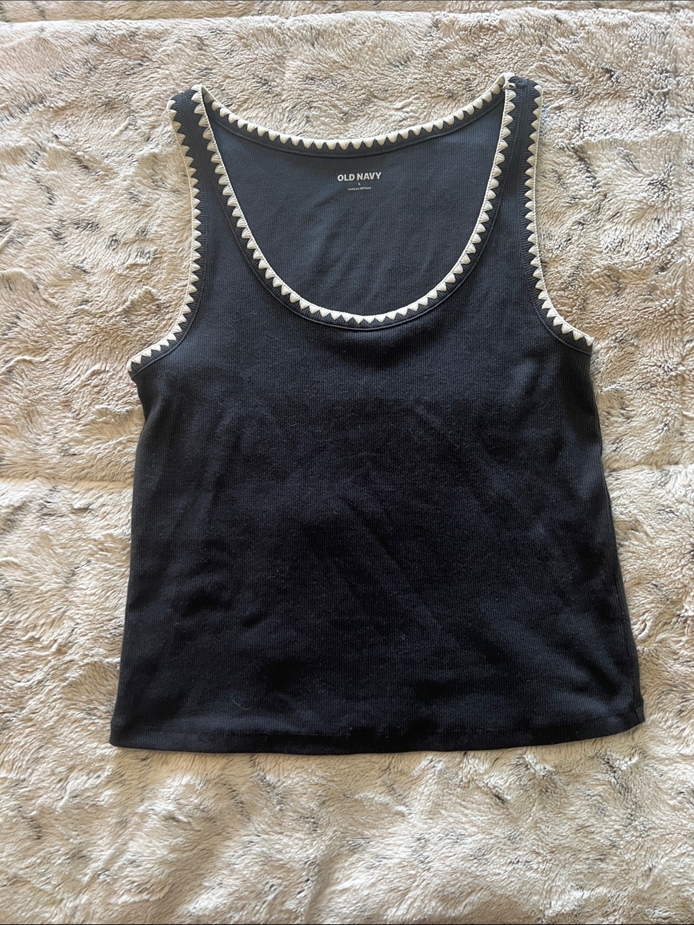 Old Navy Black Tank Top with Cream Trim Accents